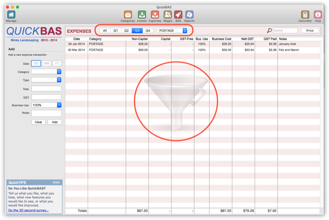 Filtering Expense Entries